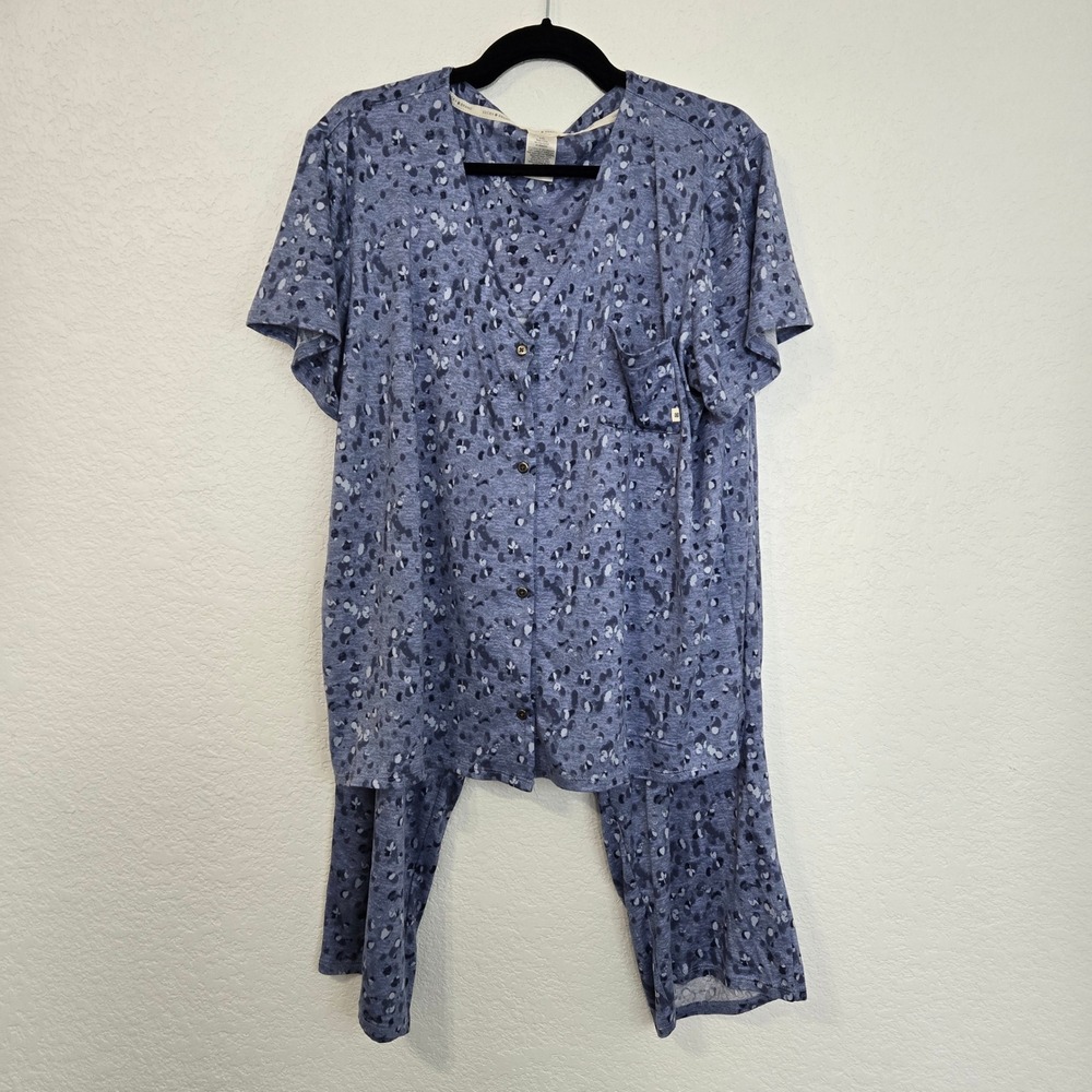 Lucky Brand Blue Print Pajama Set Short Sleeve Top Pants Sleepwear Loungewear XL